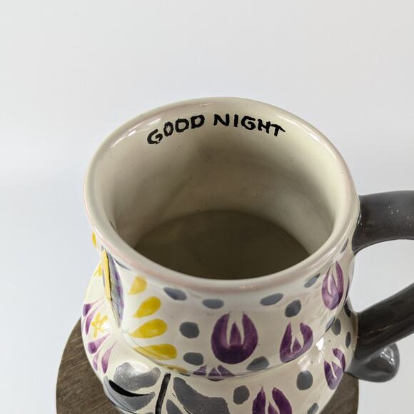 Handpainted Owl Coffee Mug Tea Majolica Purple Gray Owl Good Night Sweet Dreams - Picture 6 of 9